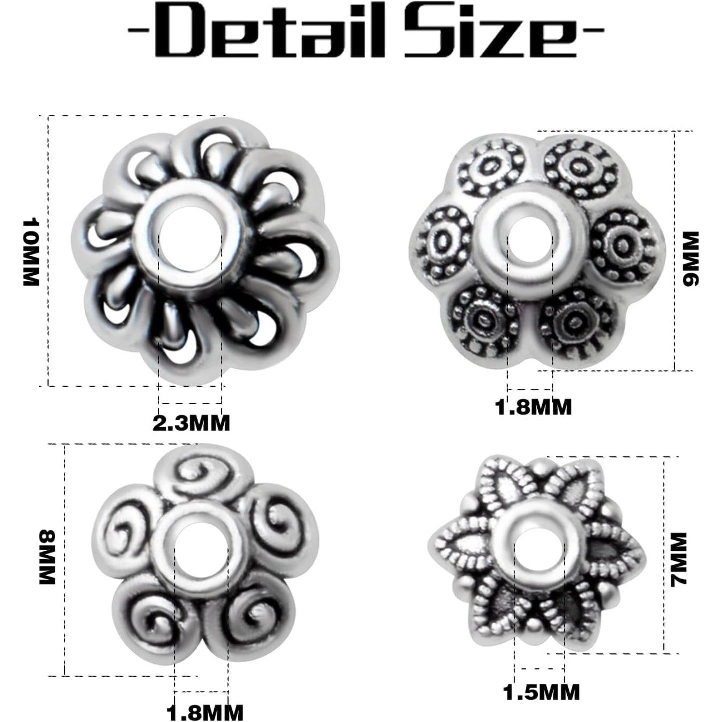 Flower Bead Caps,200pcs Antique Silver Spacer Beads Caps Alloy Bead End Caps Loose Beads for Jewelry Making DIY Bracelet Earrings Necklace Finding Accessory