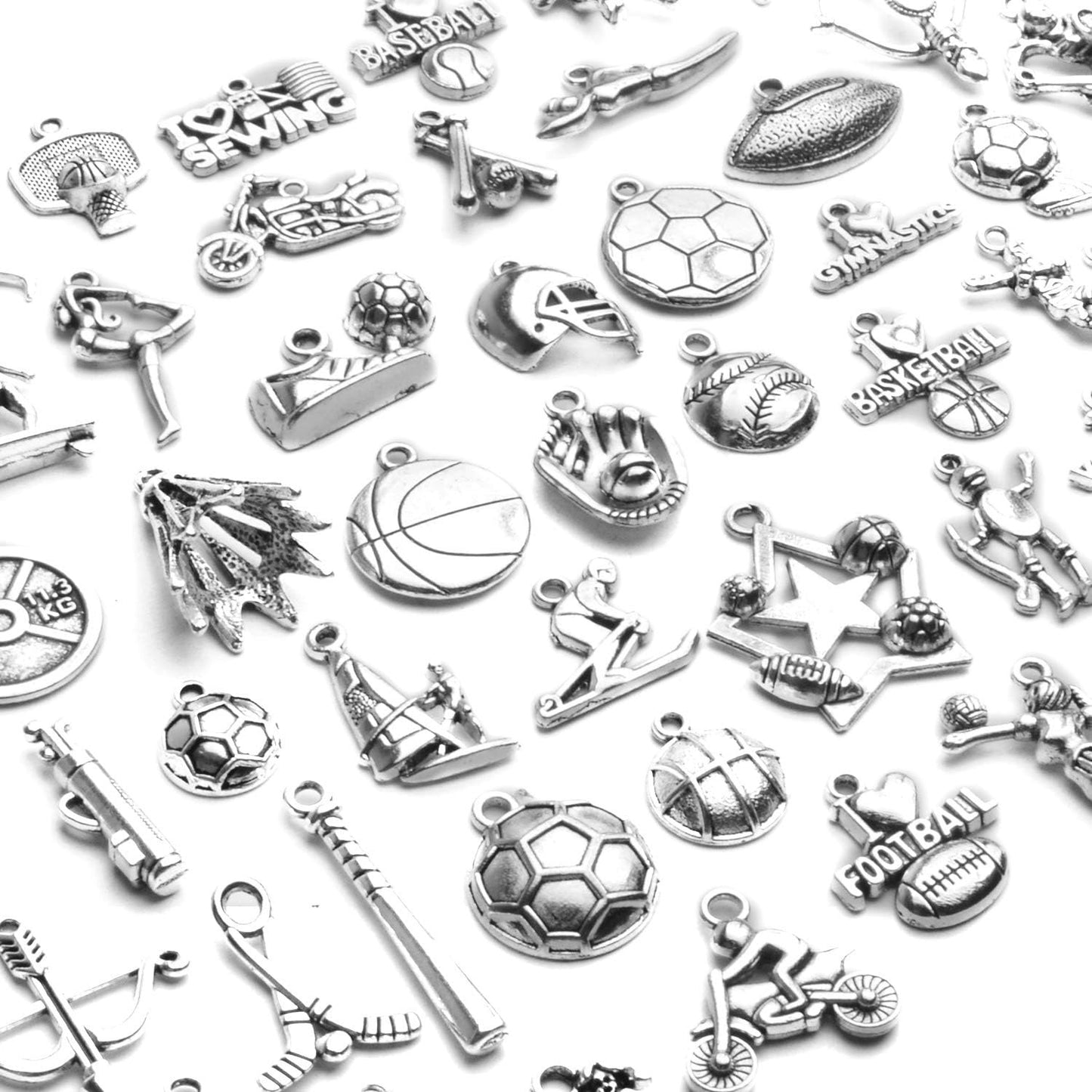 Sport Charms,62pcs Alloy Sport Theme Charms Ball Game Sports Charms Pendants for DIY Necklace Earrings Bracelets Keychain Jewelry Making