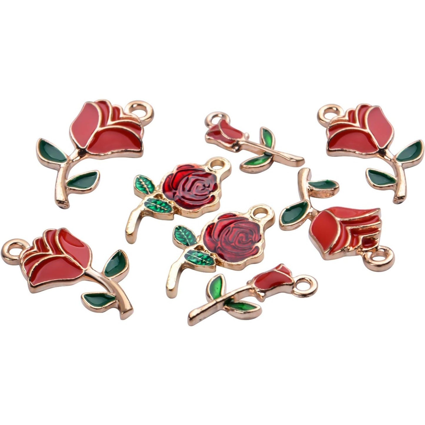 30pcs Enamel Rose Flower Charm Pendants Lovely Dangle Charms for Valentine's Day DIY Bracelet Necklace Earrings Jewelry Making, Red