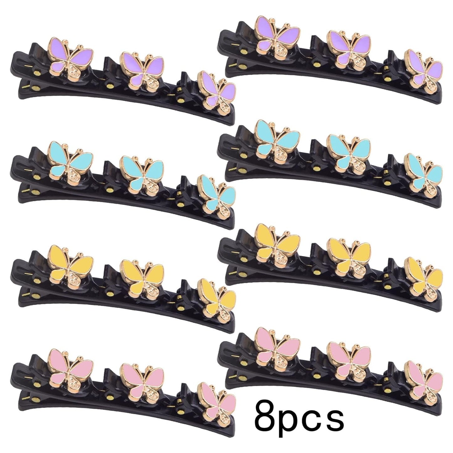 8pcs Butterfly Shape Braided Hair Clips with 3 Small Clips on Top Double Layer Rsvelte Hair Clip Barrettes with Butterfly for Women Girls Hair Sectioning Styling, 4 Colors