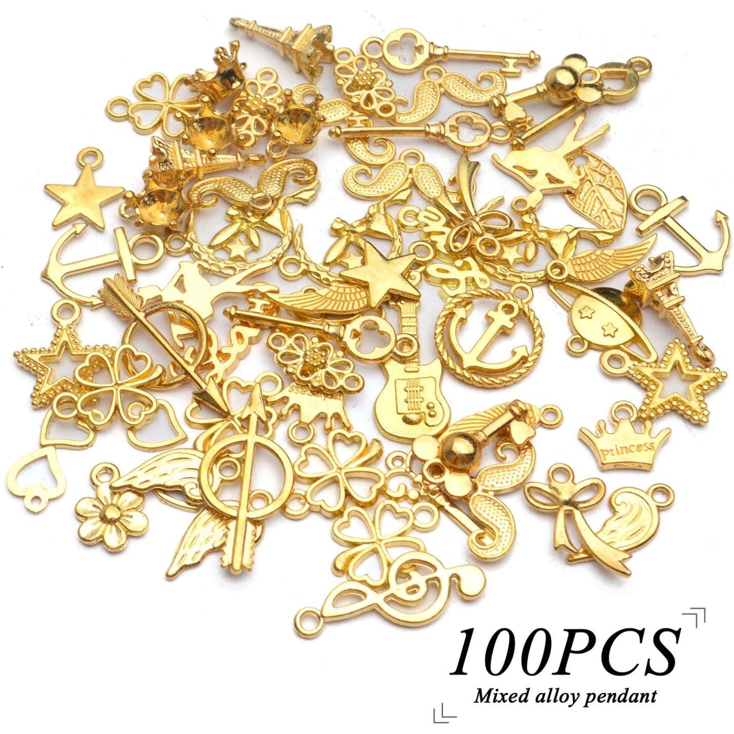 Golden Charms,60pcs Wholesale Bulk Mixed Golden Charms Pendants Jewelry Making Findings for DIY Earring Necklace Bracelets Keychains Crafts