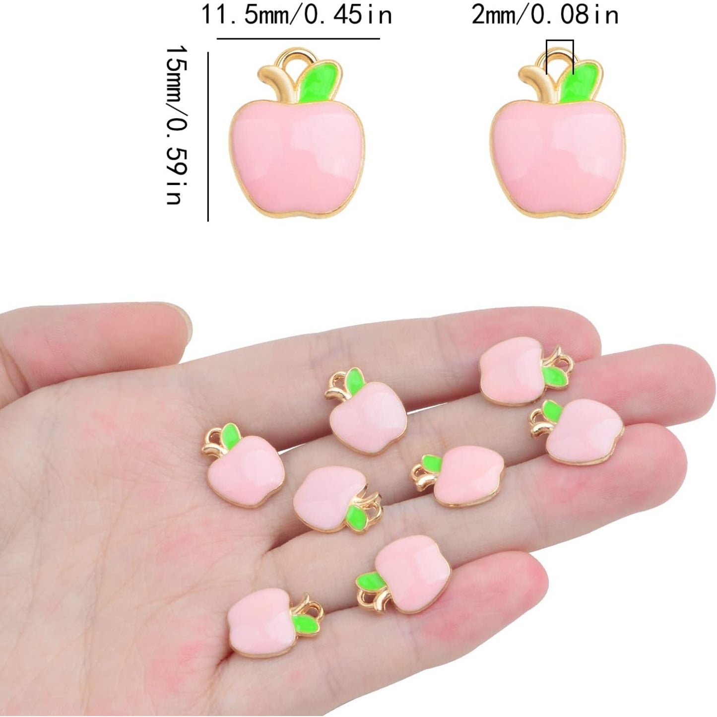 40pcs Pink Apple Pendant Charms Cute Enamel Fruit Dangle Charms Apple Shaped Sweet Imitation Food Hanging Ornaments for DIY Bracelet Necklace Earrings Jewelry Making