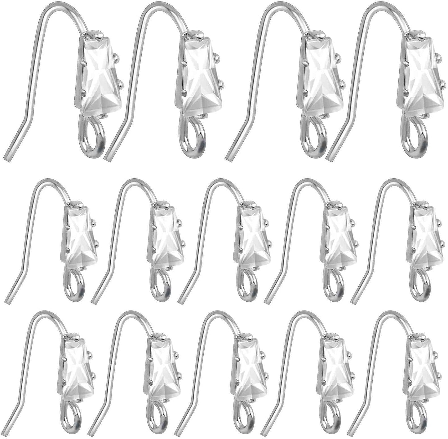 16pcs French Earring Hooks Ear Wire Hooks Hypo-allergenic Earring with Rhinestone Jewelry Earring Hook and A Box for Jewelry Making and DIY Earring Making