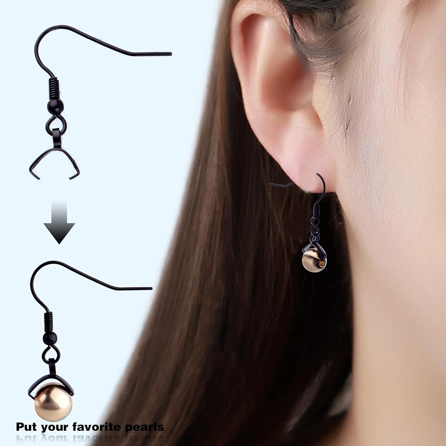 Stainless Steel Earring Hooks, 50pcs Black With Pendant Clasp - Hypoallergenic Ear Wire Ball Hooks for Jewelry Making