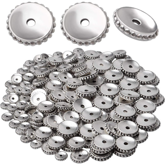 200pcs Tibetan Antique Silver Flat Round Spacer Beads Rondelle Bead Spacers Charms Spacer Loose Beads with A Box for Jewelry Making Crafts Supplies