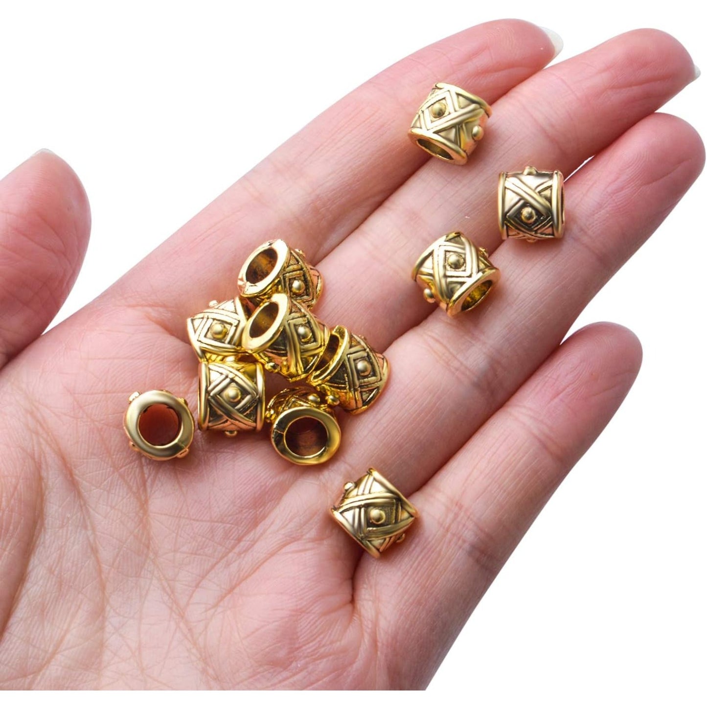 50pcs Tibetan Antique Gold Column Spacer Beads Jewelry spacers Tube Beads Spacers Large Hole for DIY Jewelry Making Crafts Supplies