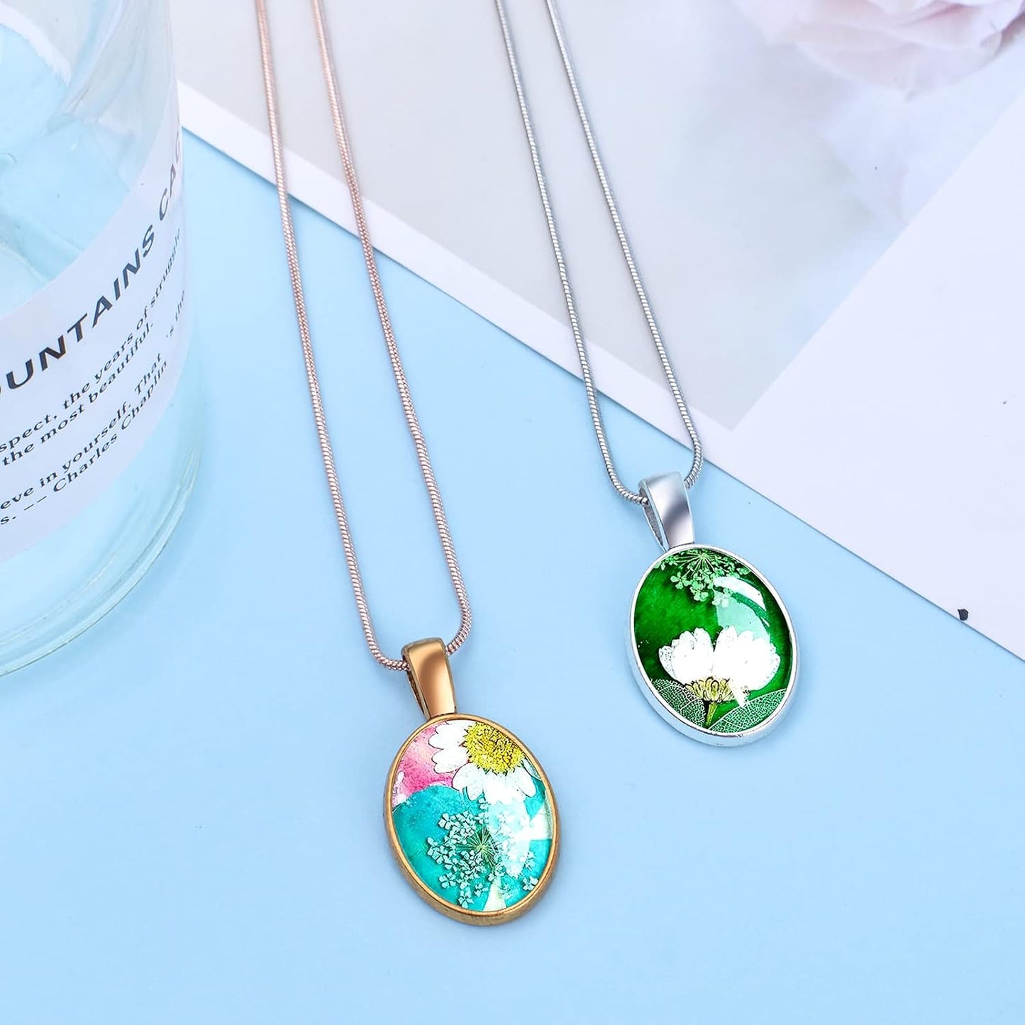 48pcs Bezel Pendant Blanks Set, 24pcs 6 Colors Oval Pendant Trays Bezel Blanks with 24pcs Glass Cabochons Clear Dome Tiles for DIY Bracelet Necklace Jewelry Crafts Making
