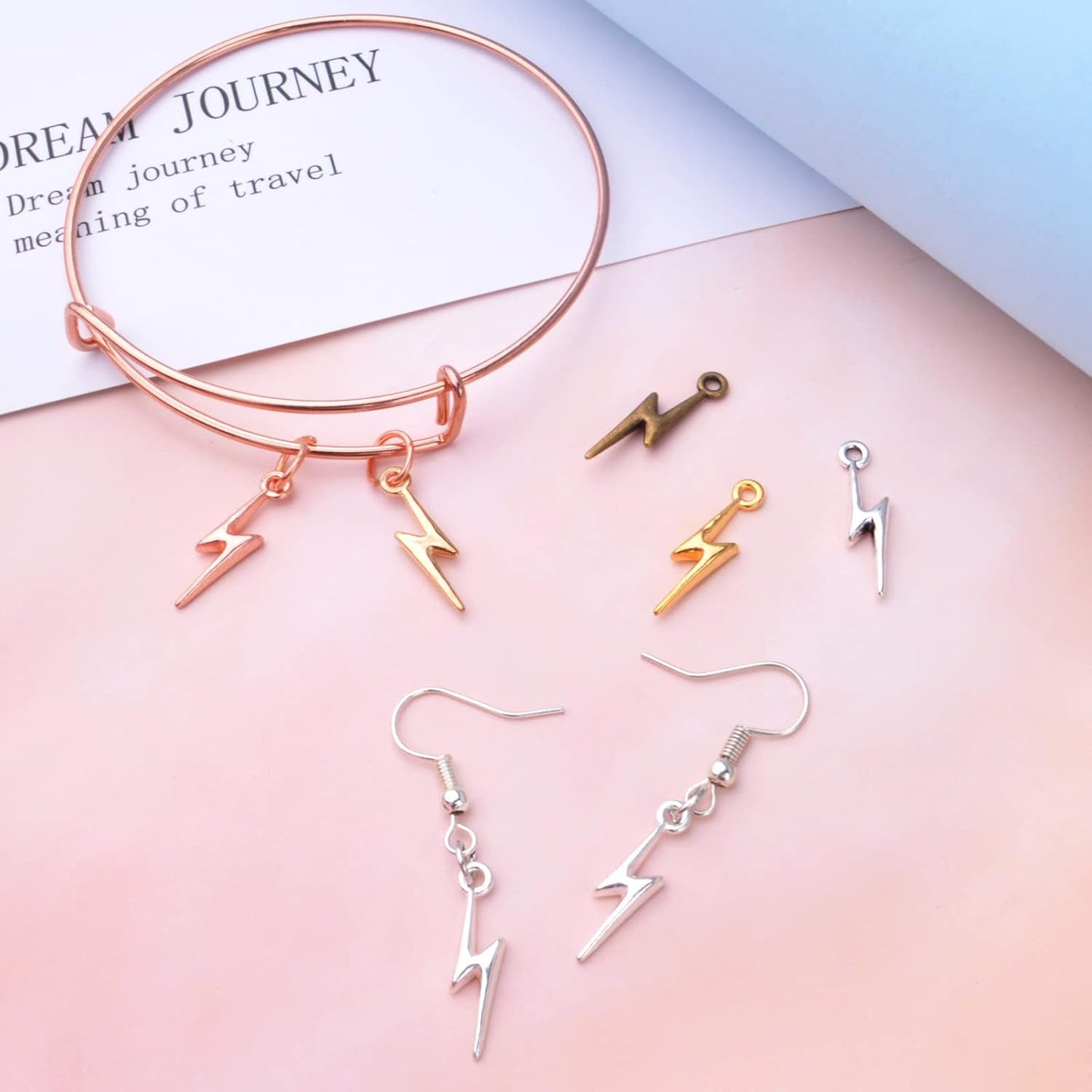 120pcs 6 Colors Lightning Bolt Pendant Charms Alloy Flash Thunder Shape Pendants Dangle Lightning Charms Jewelry Making Accessories for DIY Craft Bracelet Necklace Earrings