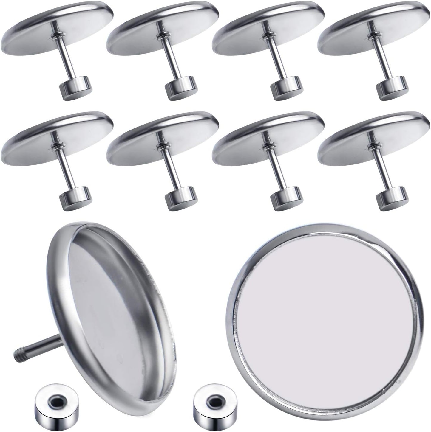 Stud Earring Bezels,10pcs 6mm Stainless Steel Hypoallergenic Cabochon Bezel Trays Gemstone Earring Posts Blanks Settings