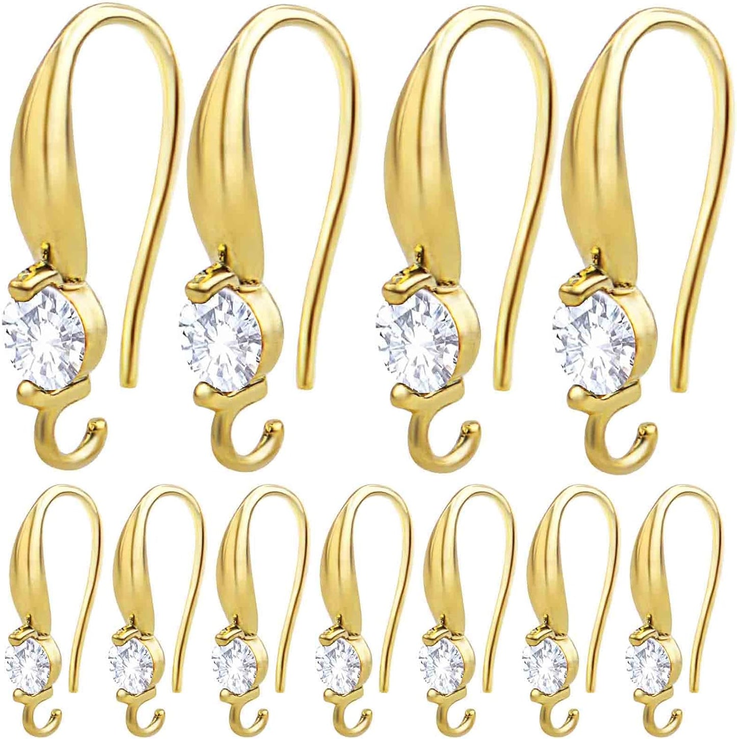 12pcs Silver Plated Rhinestone Earring Hooks Brass Ear Wire Fish Hooks with Open Loop Round Rhinestone Earring Components for Women DIY Earrings Jewelry Making