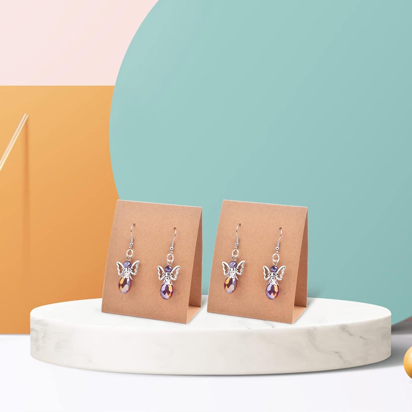 50pcs Brown Standing Earring Display Cards Earring Holder Cards for Selling with 200pcs 2 Styles Earring Backs Stoppers for DIY Ear Studs Jewelry Display Retails Supplies