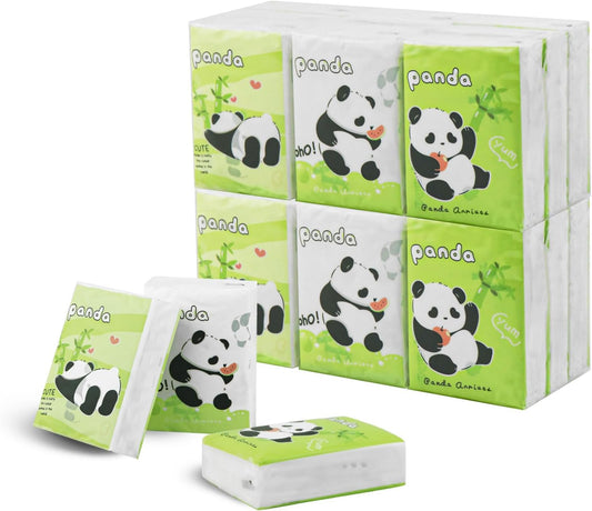 HENDEVL  Pocket Facial Tissue - Travel Size Bulk Pack, Pattern Packs, Mini Cute Disposable Handkerchief for Outing, Wedding, Party Favors - 3 Ply, 8 Sheets (27 Pack) (Panda)