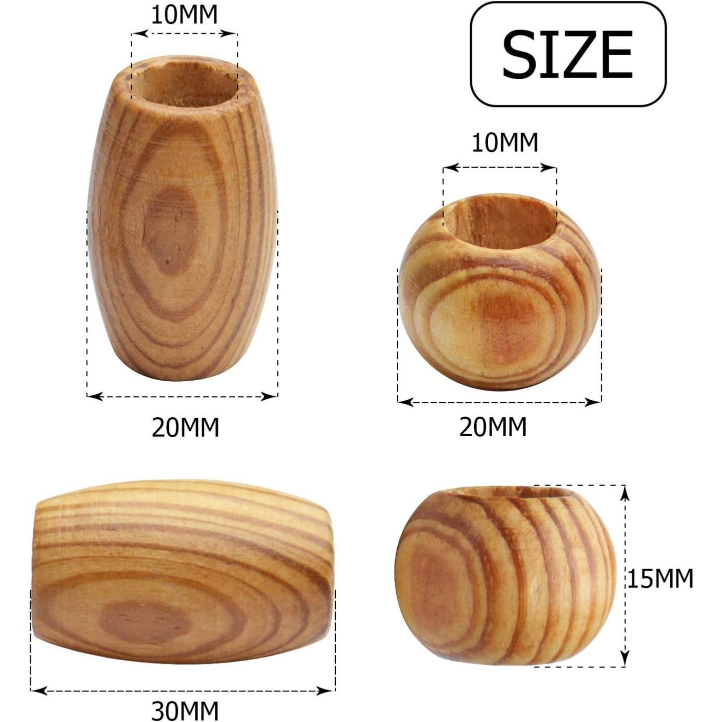 Natural Wooden Beads, 100Pcs Large Wooden Spacer Beads Unfinished Tube Beads with Grain for Bracelet Pendants Crafts DIY Jewelry Making, Hole 10mm