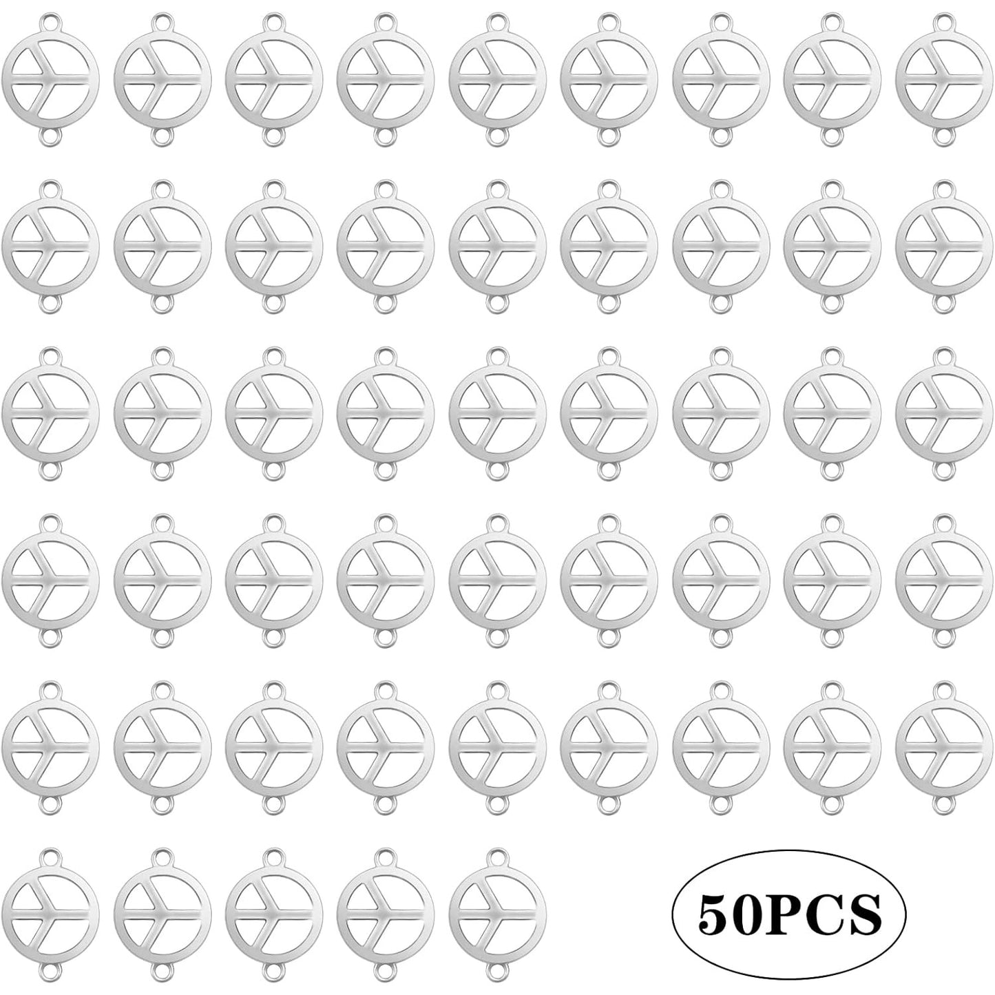 50 Pieces Antique Silver Peace Sign Charms Connectors Alloy Double-sided Peace Symbol Dangle Pendants Links for DIY Necklace Bracelet Jewelry Making Findings
