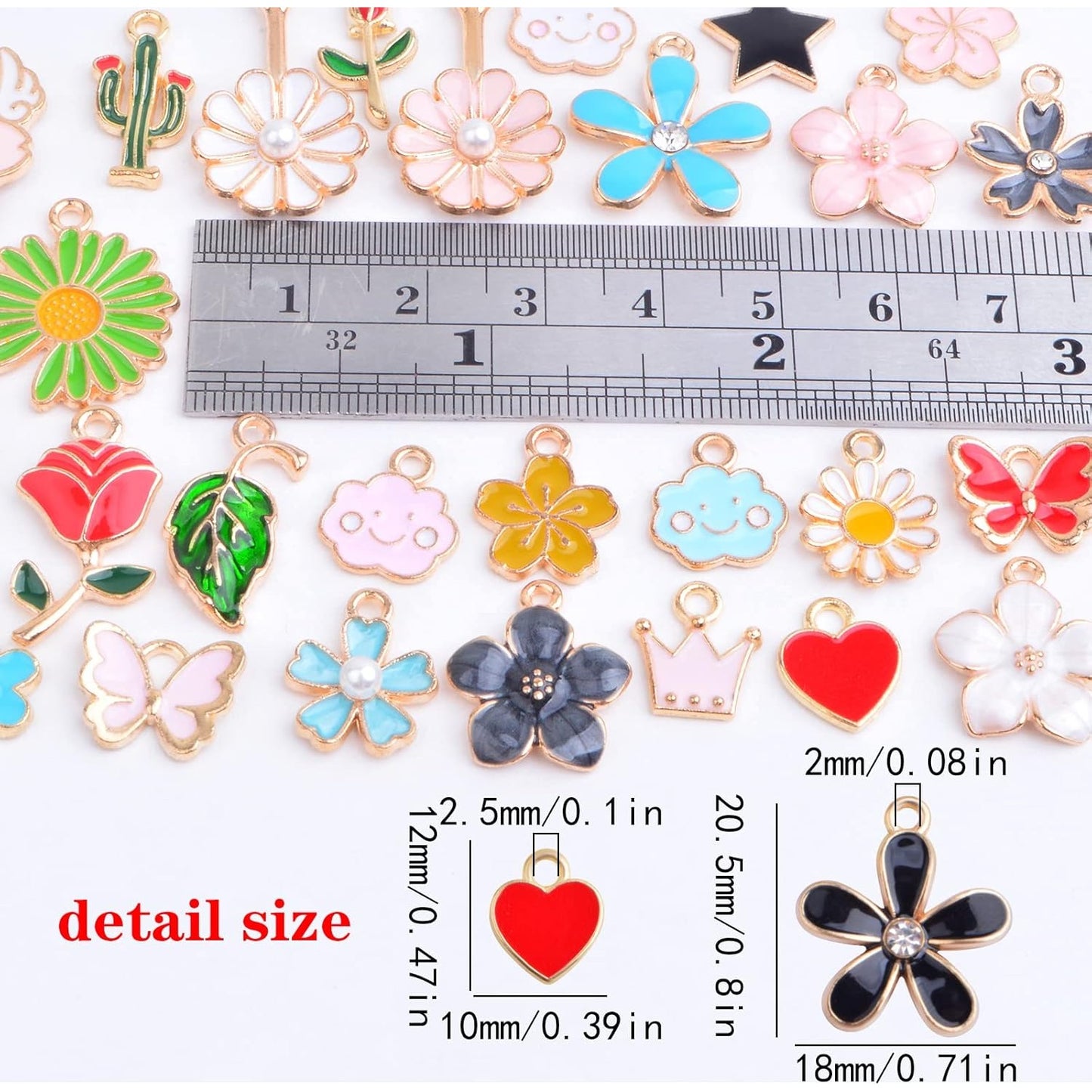 37pcs Golden Plated Colorful Enamel Spring Themed Charms Alloy Mixed Butterfly Rose Daisy Flower Charm Pendants for DIY Bracelet Necklace Jewelry Making Supplies, 37 Styles
