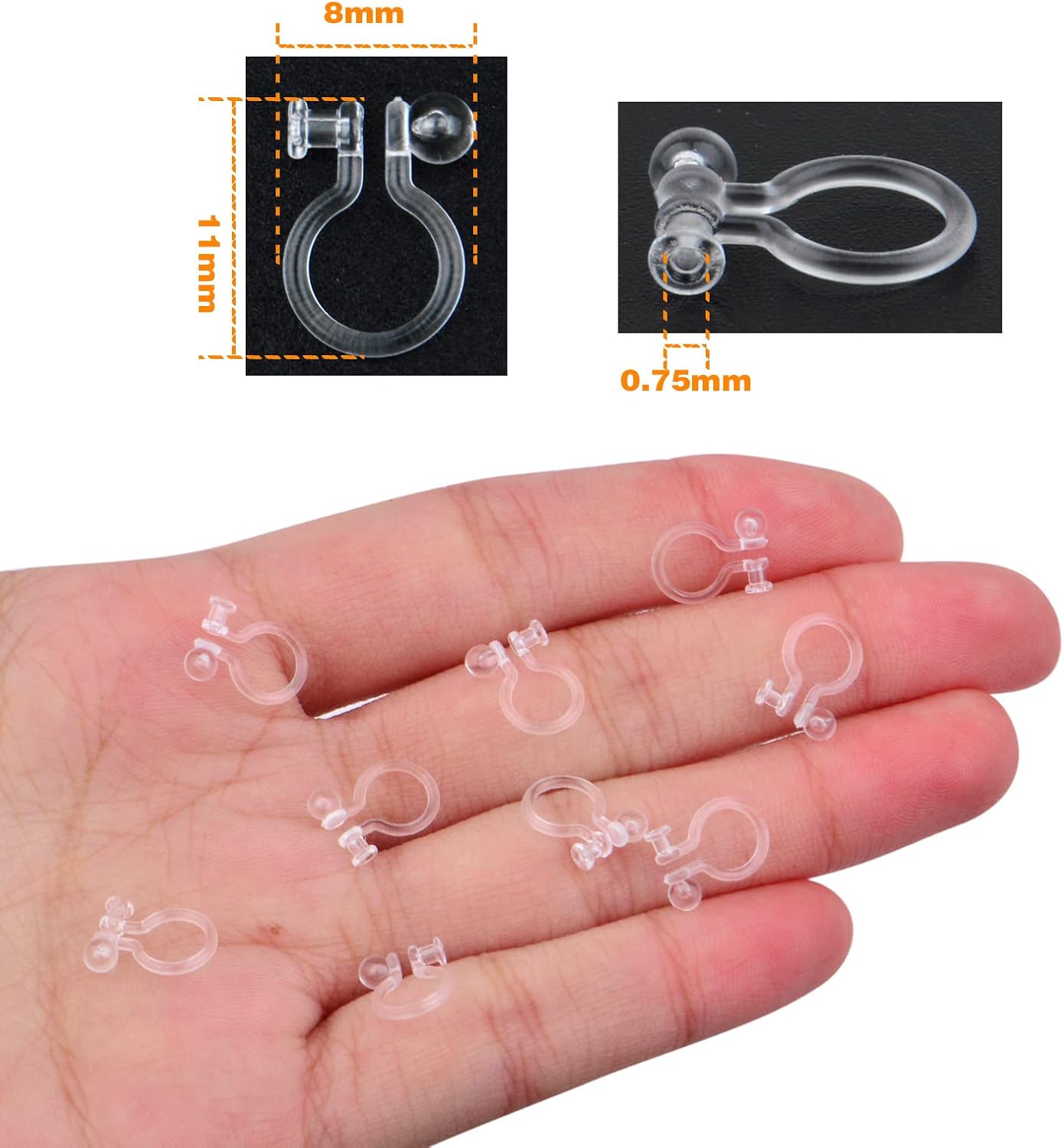 20 Pieces Clear Clip-on Earring Converters Component Resin Earring Findings Fit 0.75mm Pins for Non-Pierced Ears DIY Earring Making Supplies