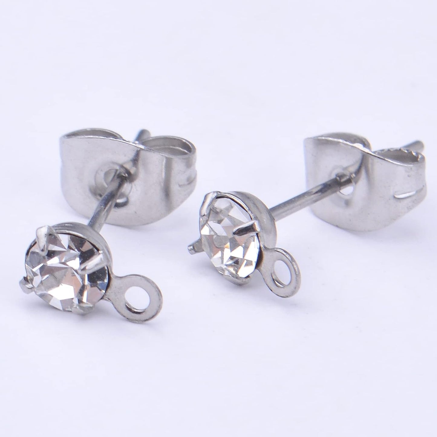 30pcs Stainless Steel Earring Posts Rhinestone Earring Studs Hypoallergenic Cubic Zirconia Ear Studs and 30pcs Butterfly Earring Backs for DIY Jewelry Making Birthday Party Favor Gifts