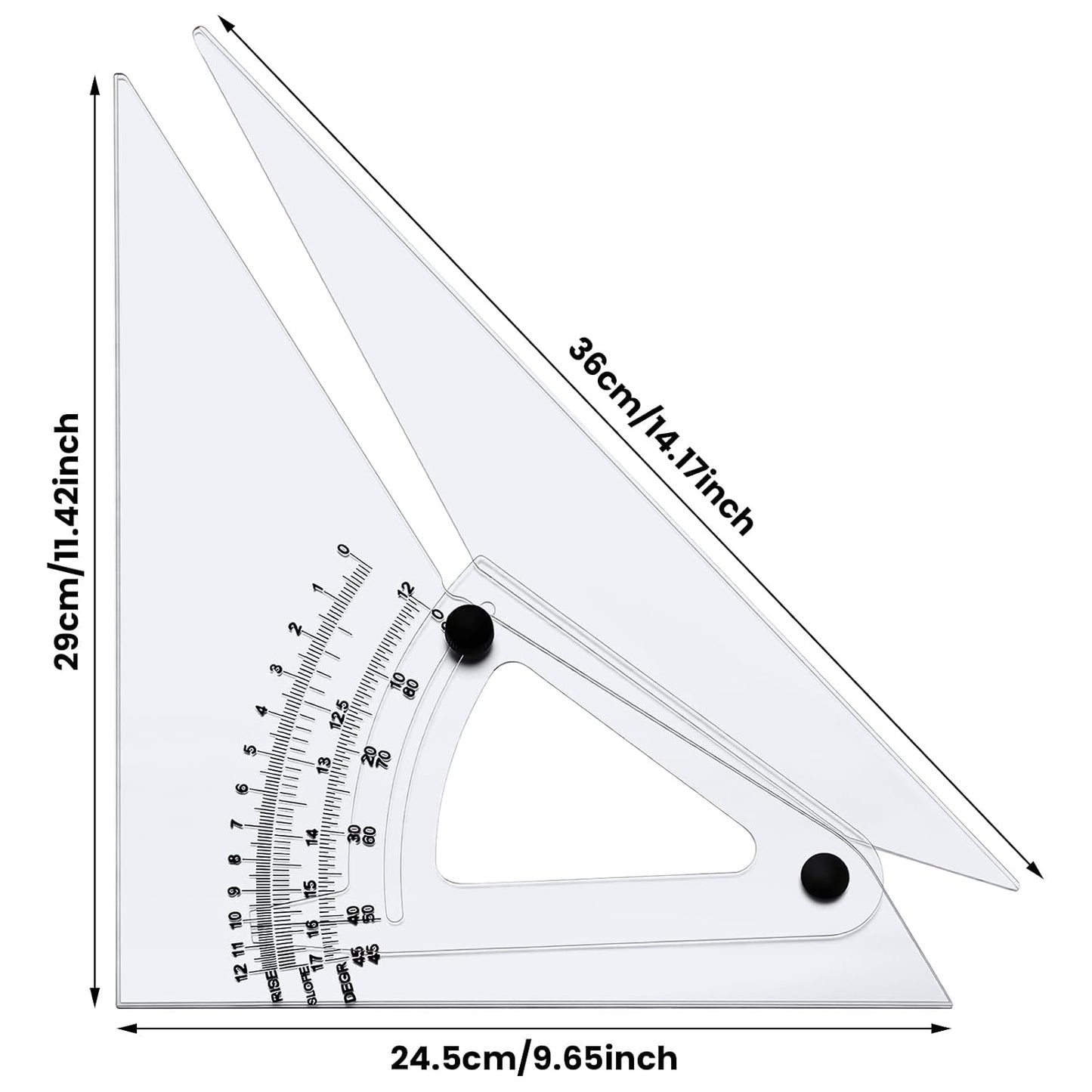 Aylifu 12 Inch Adjustable Triangle Acrylic Adjustable Drafting Triangle Computing Trig Scale for Drafting Architect Engineer Educational Supplies
