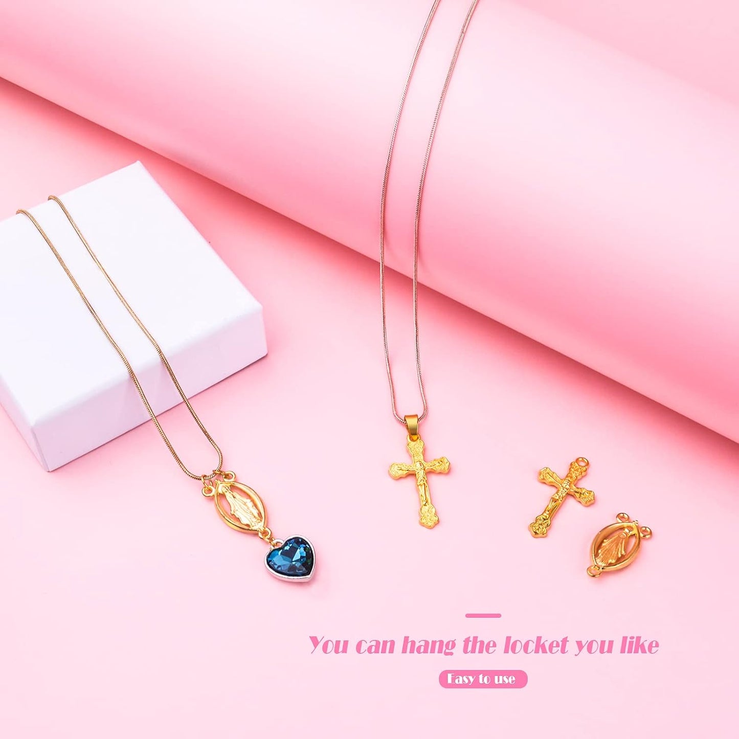40pcs Gold Plated Rosary Cross and Center Charms Miraculous Medal Pendant Alloy Tibetan Style Jesus Crucifix Cross Pendants Oval Chandelier Links for Rosary Holy Beads Necklace Making