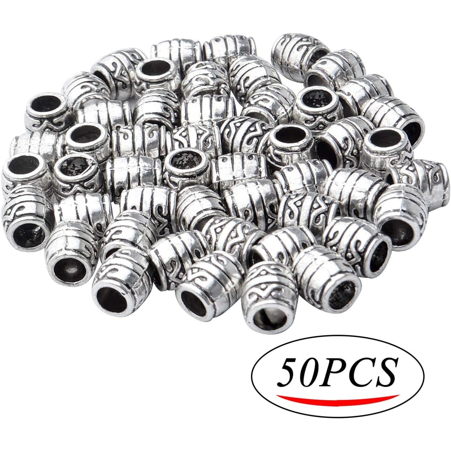 50pcs 8mm Antique Silver Tibetan Alloy Spacers Large Hole Column Spacer Beads for DIY Jewelry Crafts