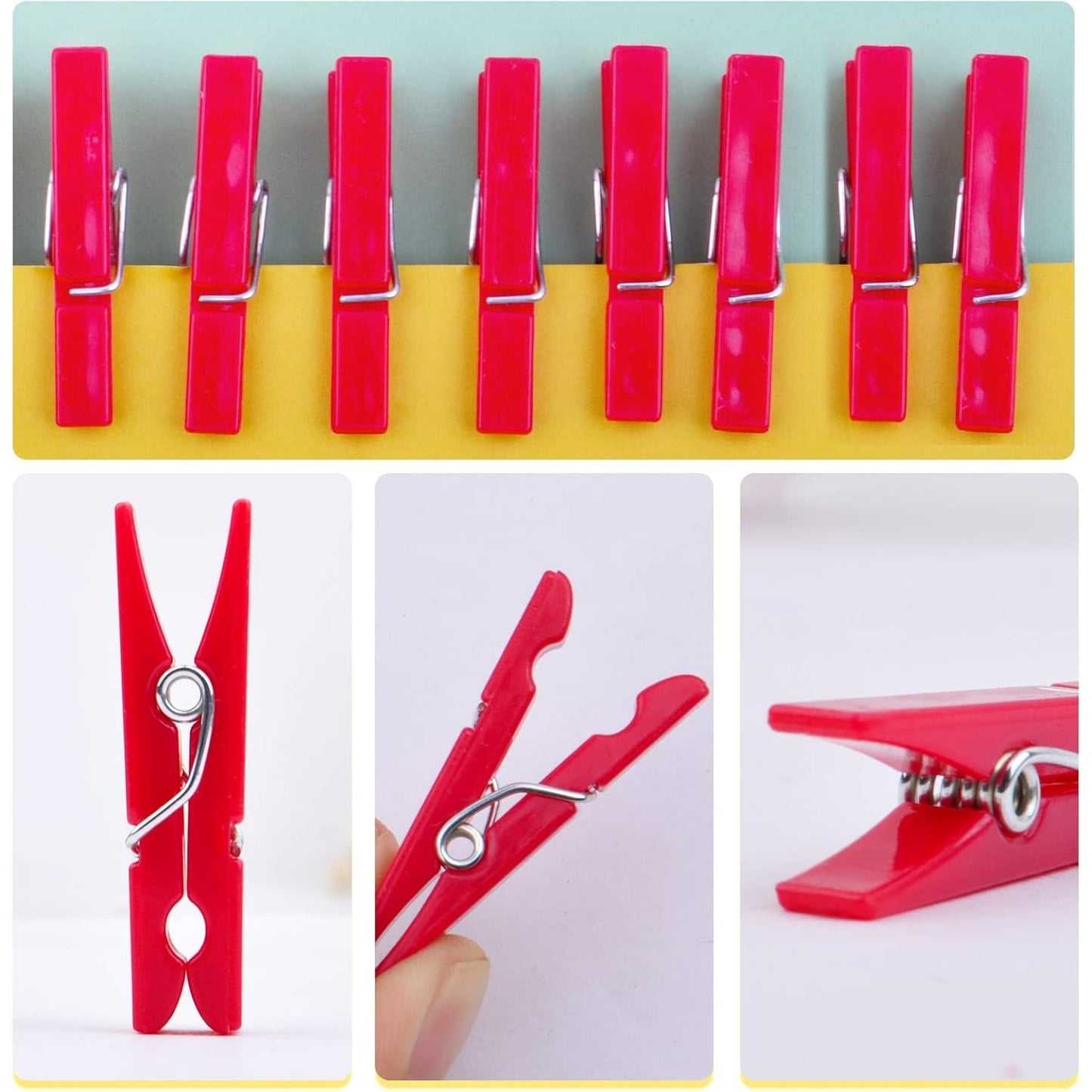 100 Pieces Photo Clips Plastic Picture Paper Clip Mini Laundry Clothespins Peg Pins for Home School Arts Crafts Decoration, 3.4 x 0.5cm(Red)