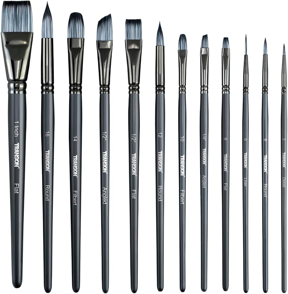 HENDEVL  Artist Paint Brush Set of 12 for Watercolor Acrylic Gouache Oil and Tempera Painting