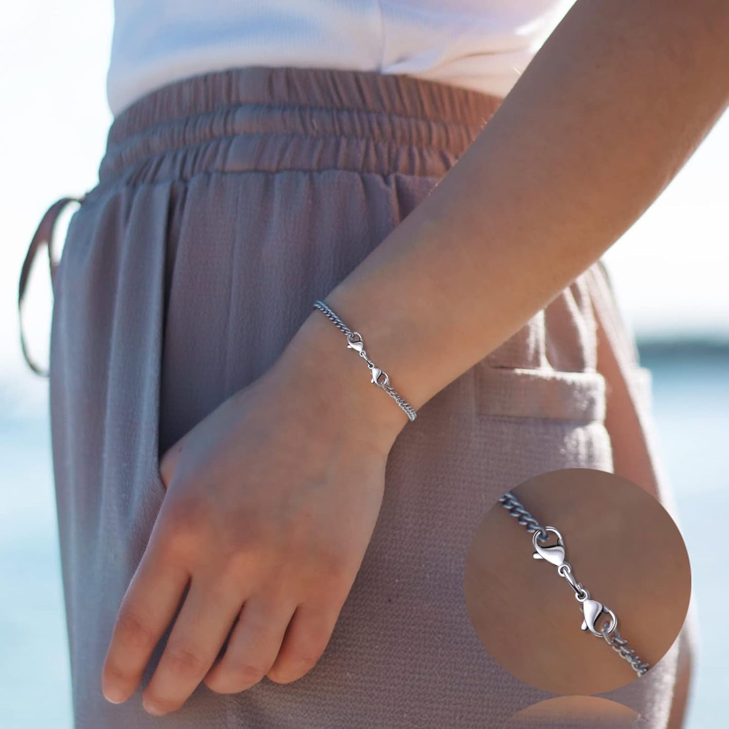 10 Sets Double Lobster Clasp Extender Stainless Steel Lobster Clasp Claw Connectors Bracelet Extension Clasps for DIY Crafts Necklace Jewelry Making Handmade Decoration