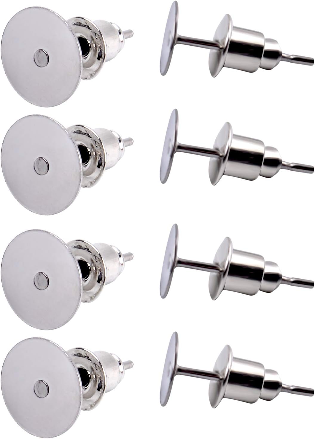 100 Pieces Stainless Steel Earrings Posts Flat Blank Earring Pin Studs (2 Size) with 100 Pieces Bullet Clutch Earring Backs for Earring Making Findings, Total 200 Pieces