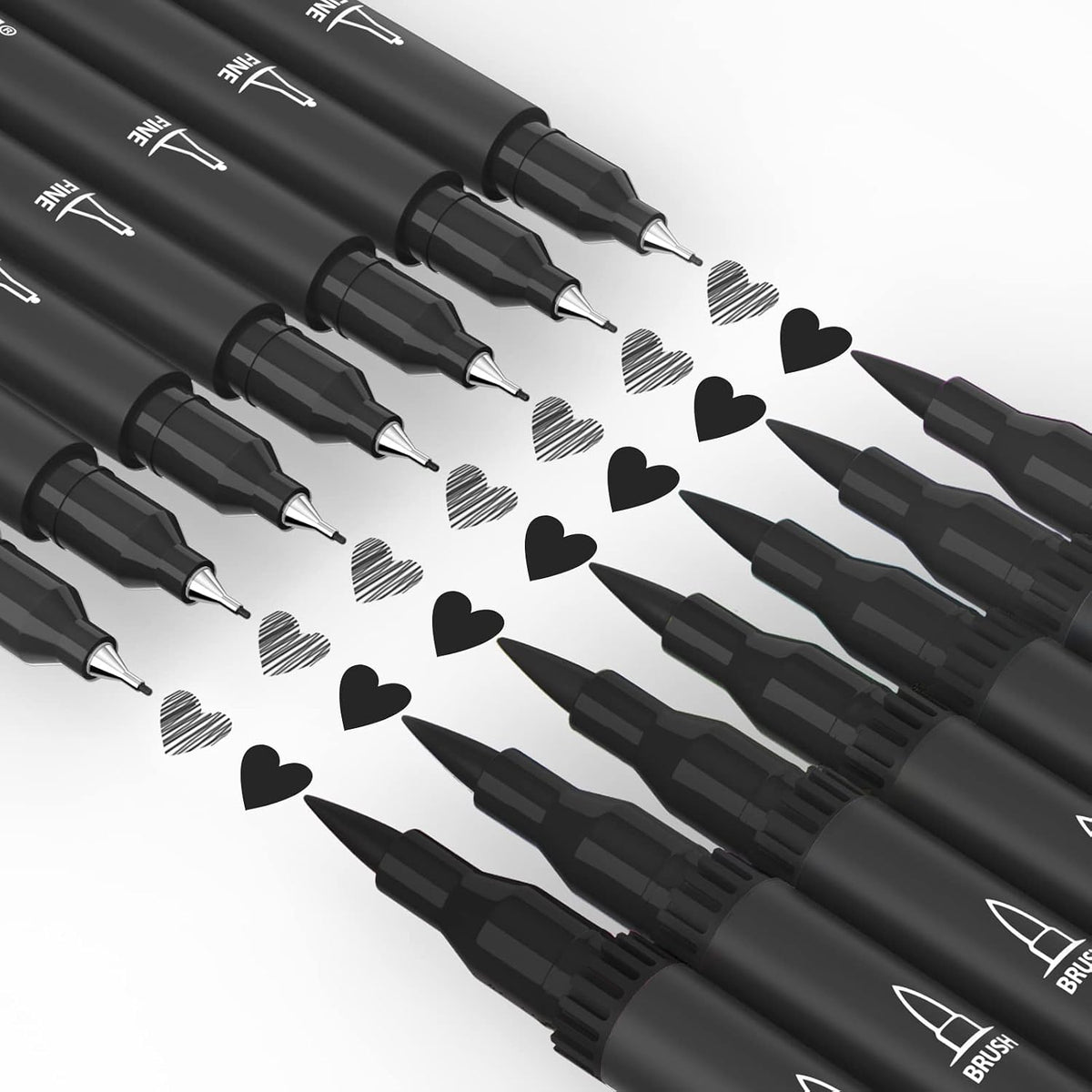 HENDEVL  Drawing Pens, 12 Pack Dual Brush Pens Black Markers for Art Drawing Sketching