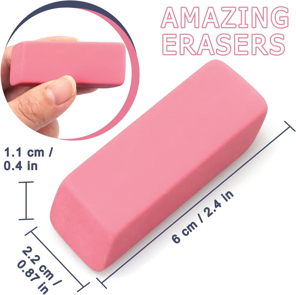 HENDEVL Erasers, Pink Pencil Erasers for Drawing, Artist Eraser, Large, Pack of 6