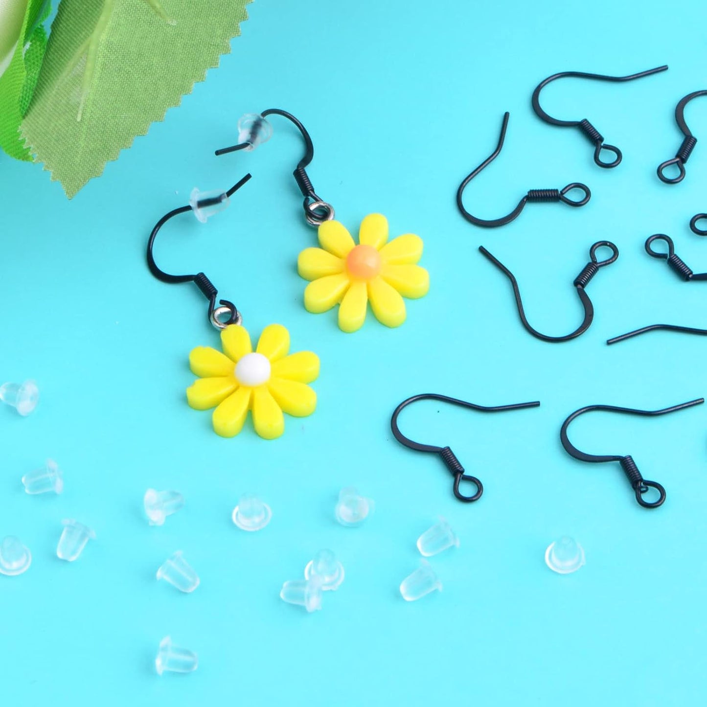 50pcs Black Hypoallergenic Earring Hooks Stainless Steel French Earwire Fish Hooks and 50pcs Clear Silicone Earring Backs for DIY Earrings Jewelry Making Supplies