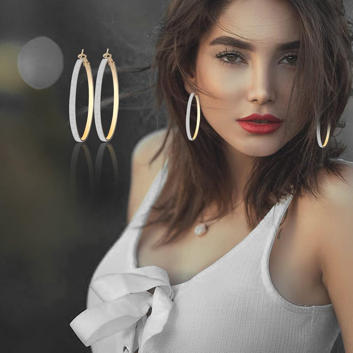 6 Pairs Hoop Earrings Set, Hypoallergenic Big Circle Beading Earrings Classic Christmas Round Hoop Earrings for Women Wedding Party Favor Gifts(Golden, Silver)