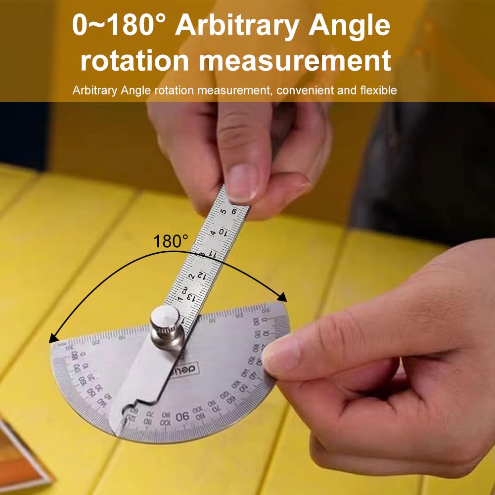 Aylifu Stainless Steel Protractor 0-180 Degrees, Woodworking Ruler Angle Finder, Metal Adjustable General Angle Measuring Tool(Size:0-180 Degrees), as picture show