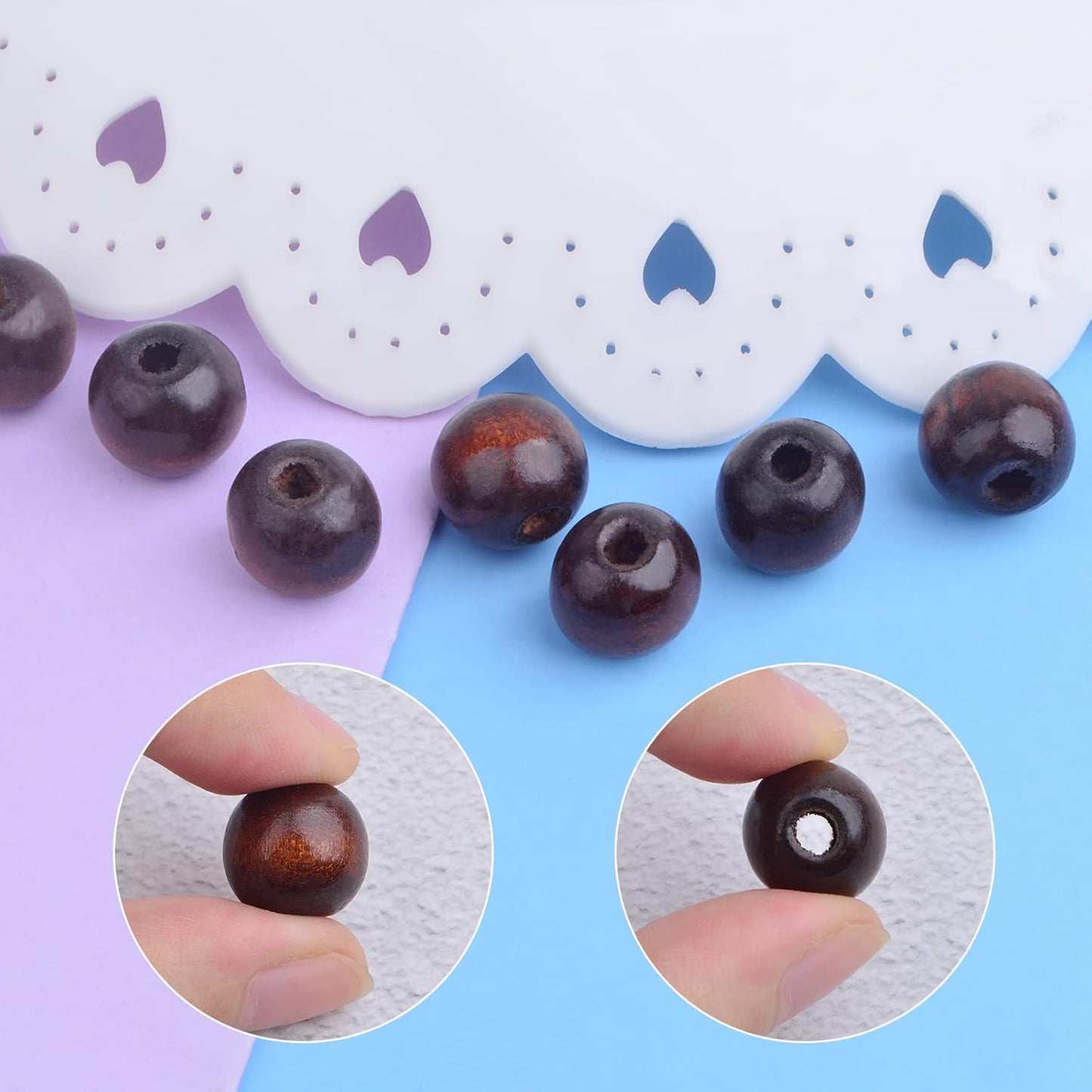 200pcs Natural Round Wooden Spacer Beads Solid Wood Loose Beads with 4.5 mm Large Hole Handmade Accessories for DIY Bracelet Crafts Jewelry Making, Dark Coffee