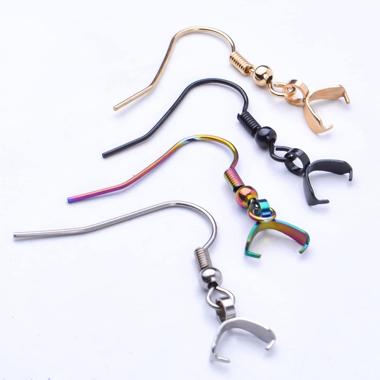 40pcs Stainless Steel Earring Hooks Hypoallergenic Earrings Hooks with Pendant Clasp Ear Wire Buckle Clasp Fish Hooks for DIY Jewelry Earrings Making Supplies, 4 Colors