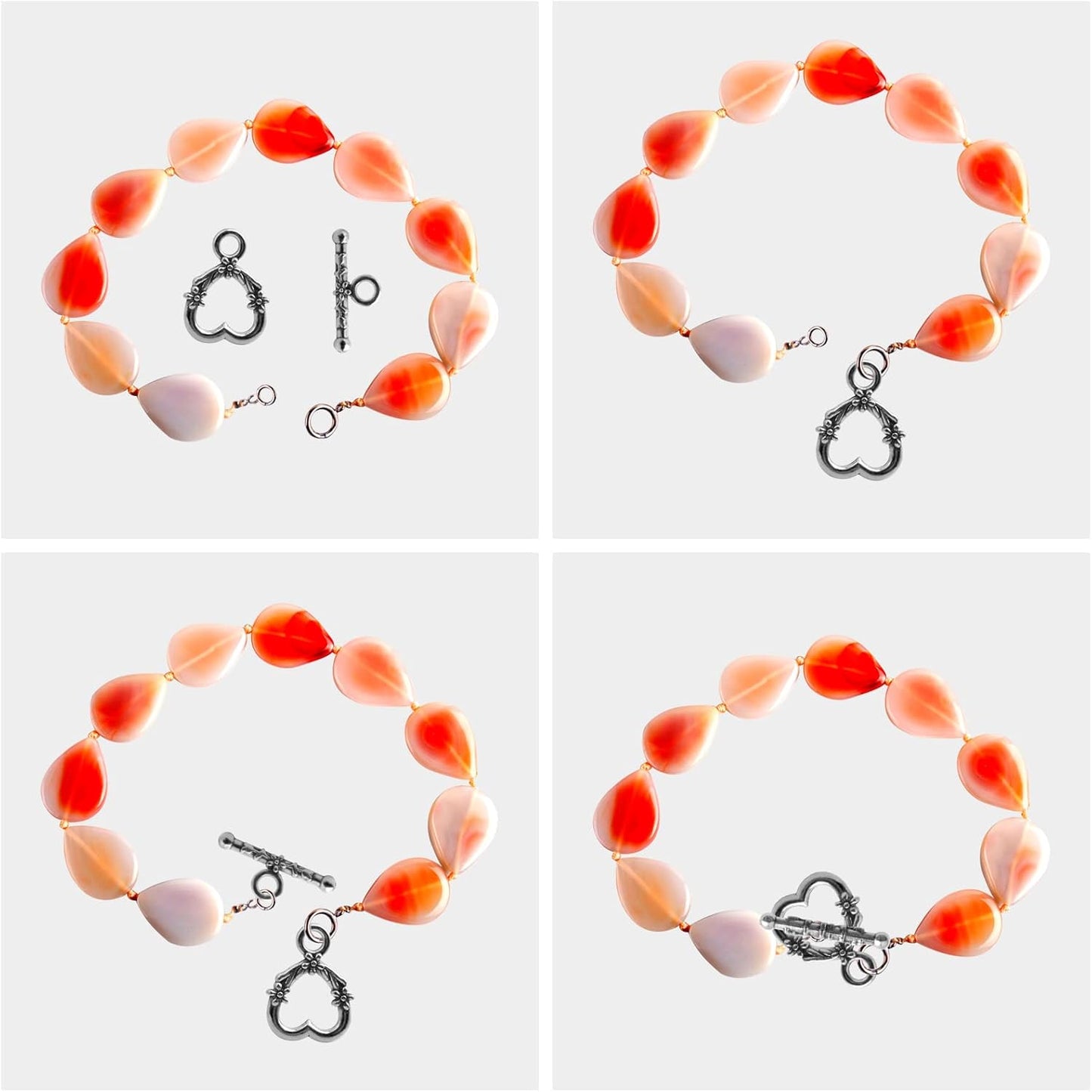 40 Sets Antique Alloy Toggle Clasps T-bar Closure Clasps Flower Heart Clasps Fastener Toggle End Clasps Connectors for Necklace Bracelet Jewelry Making Supplies, 2 Colors