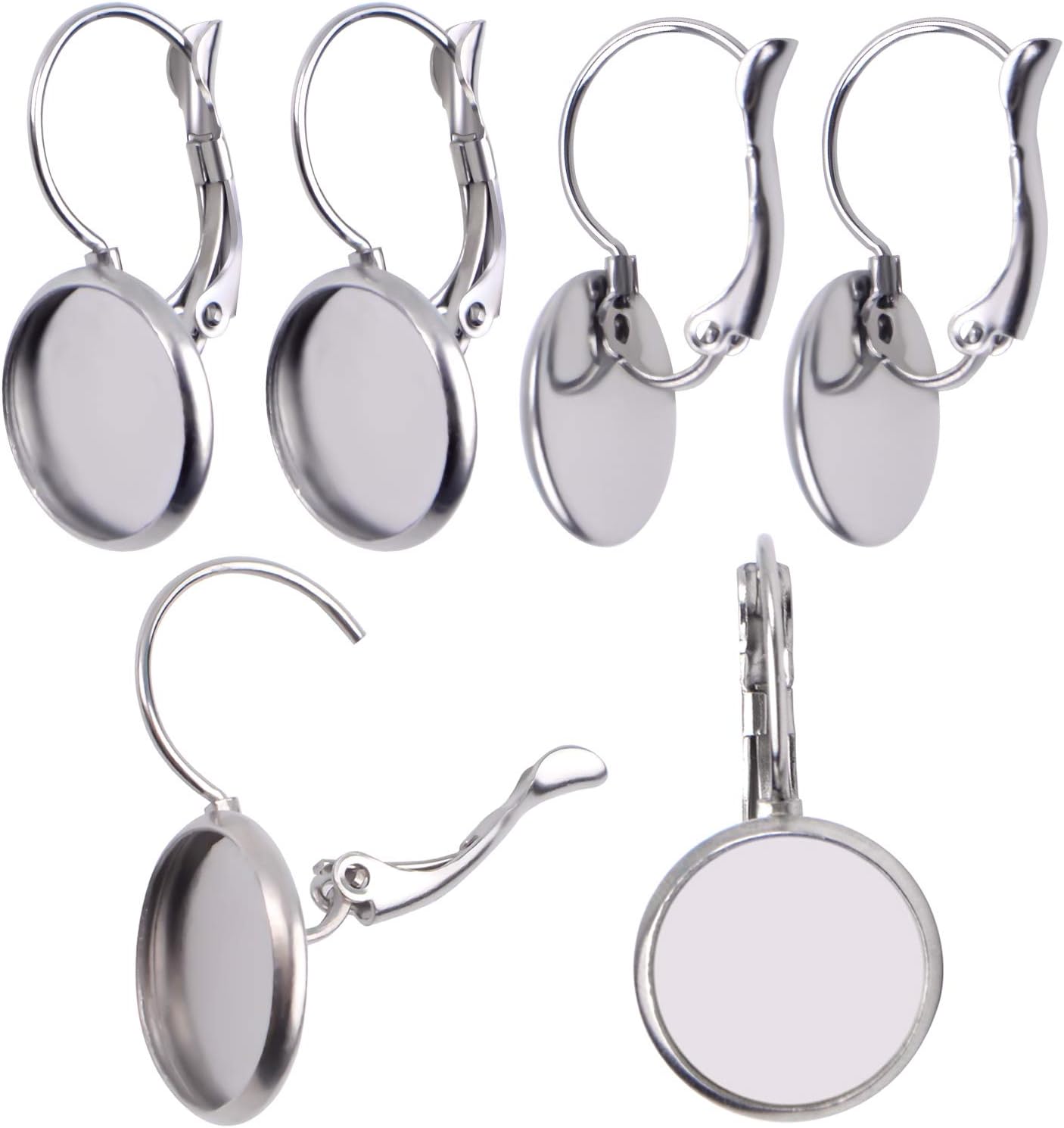 Hook Earring Cabochon Settings, 20 Pieces Lever Back Hook Earrings with Flat Round Tray Blank Cabochon Setting Ear Wires for Earring Designs(12 mm)