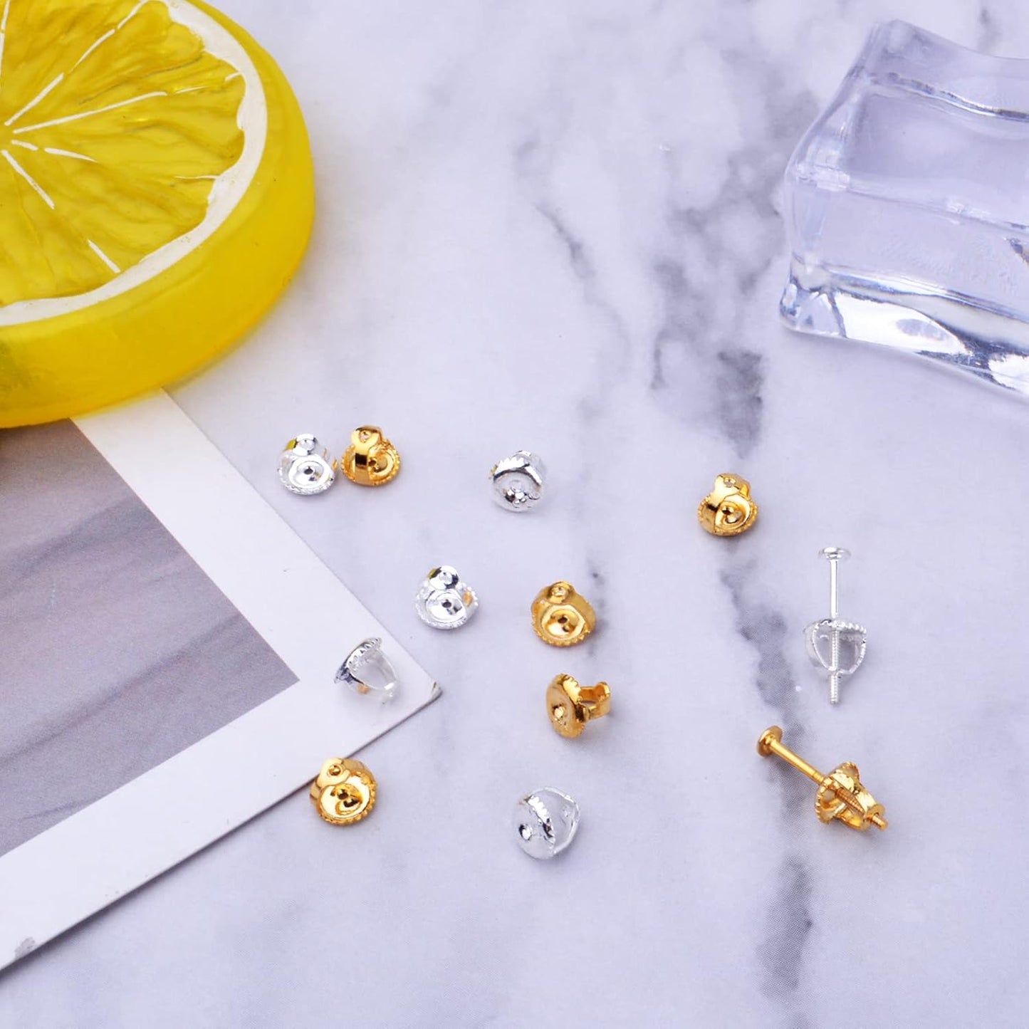 12pcs 18K Golden Plated Round Earring Backs Hypoallergenic Brass Ear Stoppers Clutches Screw Earring Safety Backs Replacements for Stud Earrings Jewelry Making