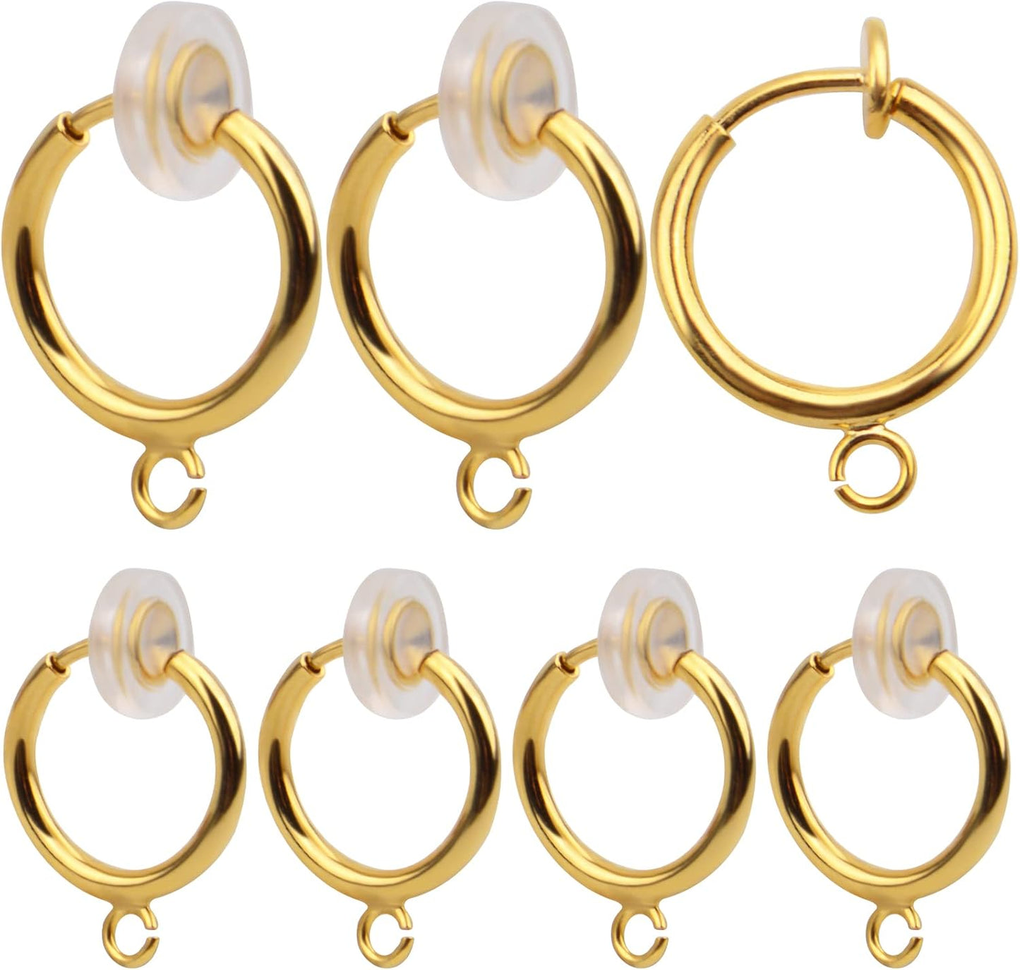 16pcs Brass Clip-on Hoop Earring Converters Round Dangle Ear Clips Classic Earring Findings with Open Loop for Non-Pierced Ears Jewelry Making, Bright Silver