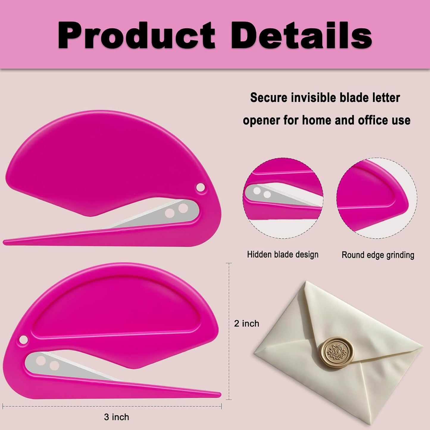 HENDEVL 6 Pack Letter Opener Envelope Slitter – Envelope Opener for Women Men,Office Worker,Graduate Students,Home,Office,Postal.Mail Opener with Safety Concealed Sharp Blade Neatly Opened Without Damage