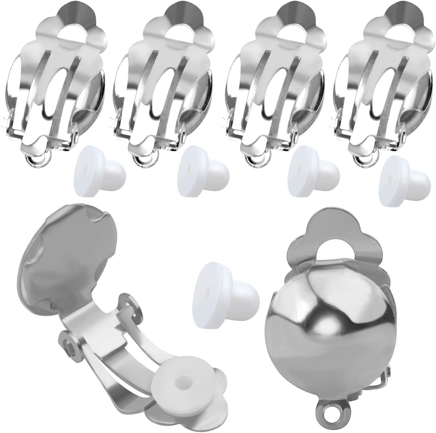20 Pieces Clip On Earring Converter Non-Pierced Earrings Components with Loop and 20 Pieces Earring Cushions for Earring Making,Sliver and Gold