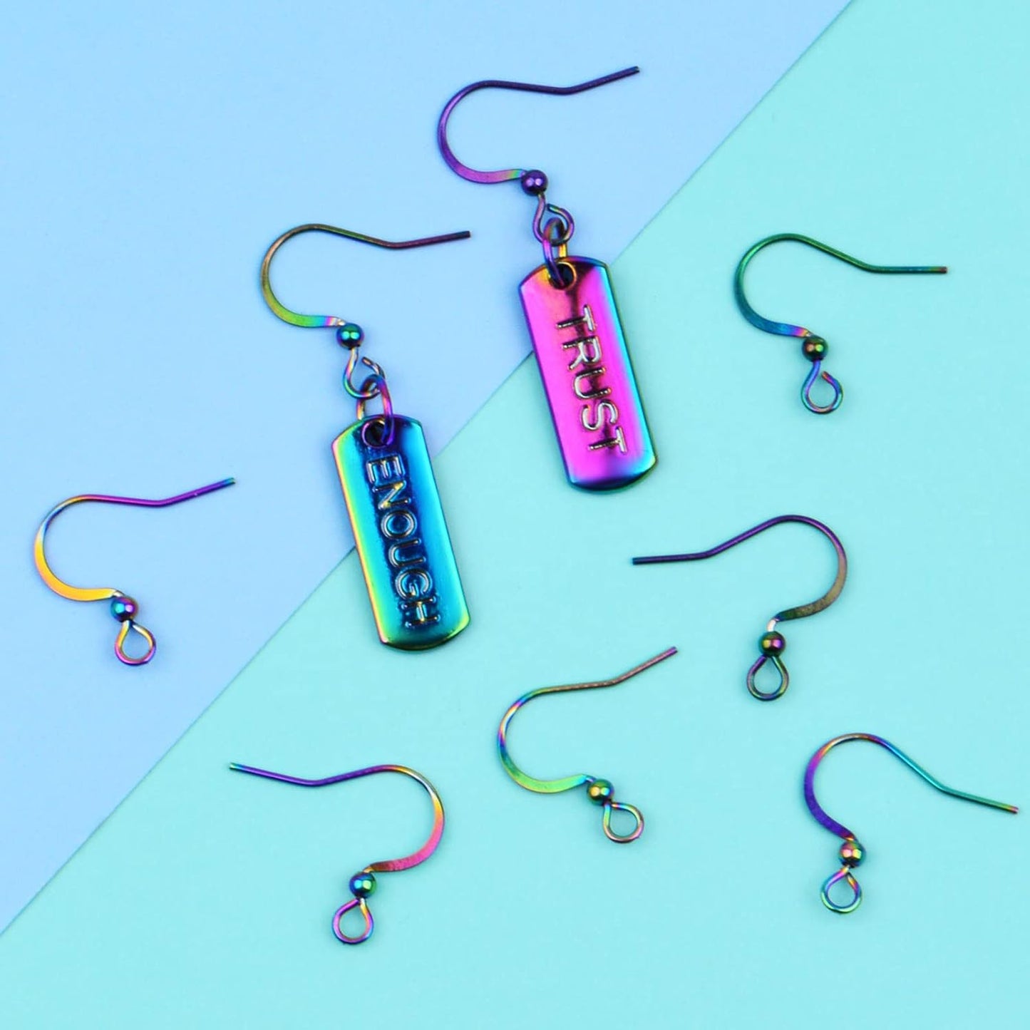 50pcs Stainless Steel Earring Hooks Hypoallergenic Ear Wires Earring Fish Hooks with 50pcs Clear Silicone Earring Backs for DIY Jewelry Making(Rainbow Color)