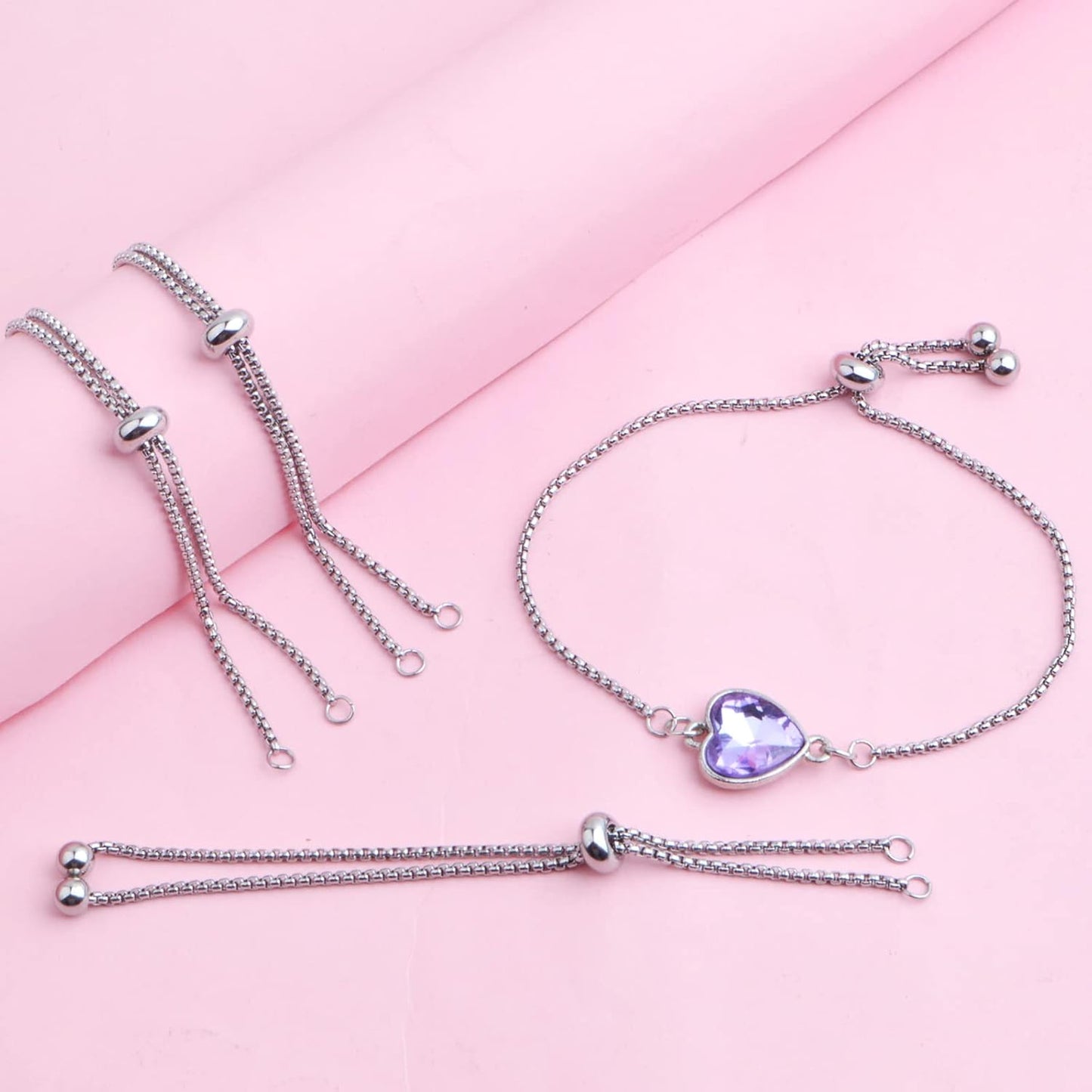 5 Pieces 116 mm Stainless Steel Adjustable Slider Bracelets Hypoallergenic Slider Bracelet Extender Chains with Ball Ends for Women Girls Semi Finished DIY Jewelry Making