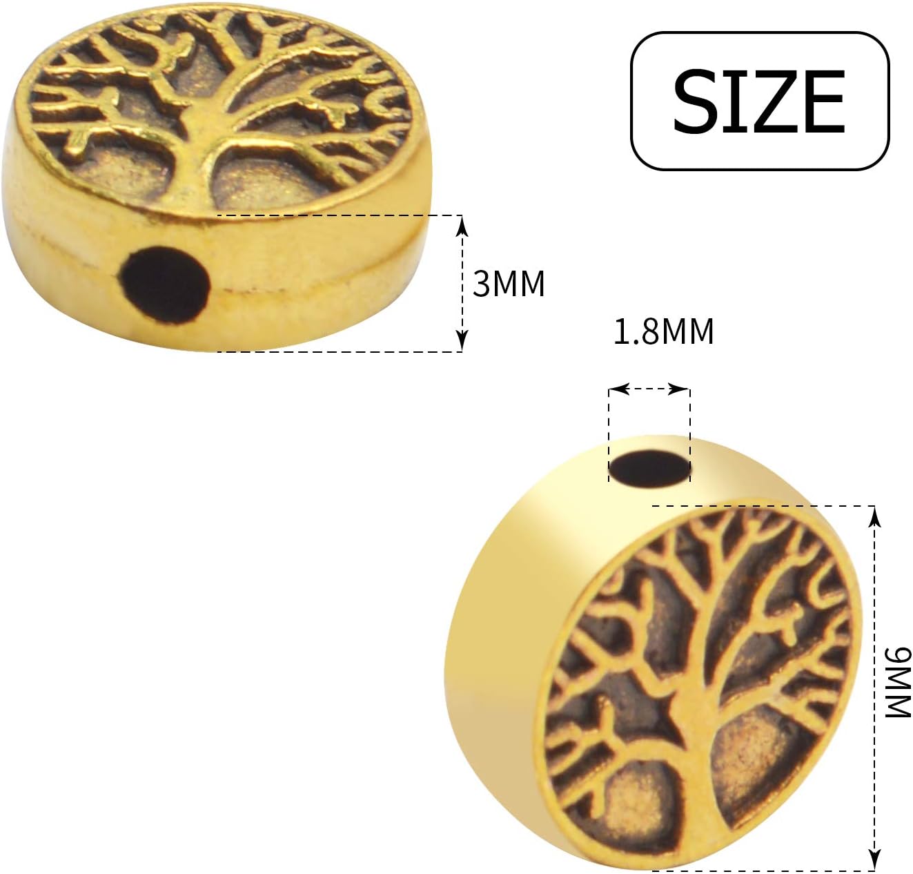 60pcs Antique Tree of Life Beads Mixed Loose Spacer Beads Metal Jewelry Findings for Making Necklace Bracelet Craft