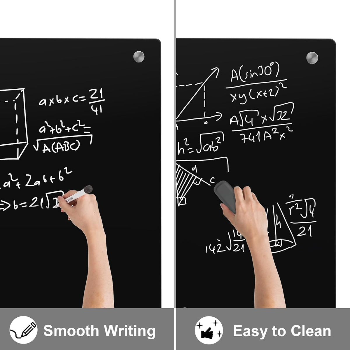HENDEVL Large Black Glass Dry Erase Board, 72 x 48 Inches Magnetic Glass whiteboard,6' x 4' Frameless Blackboard for Office,Home,School
