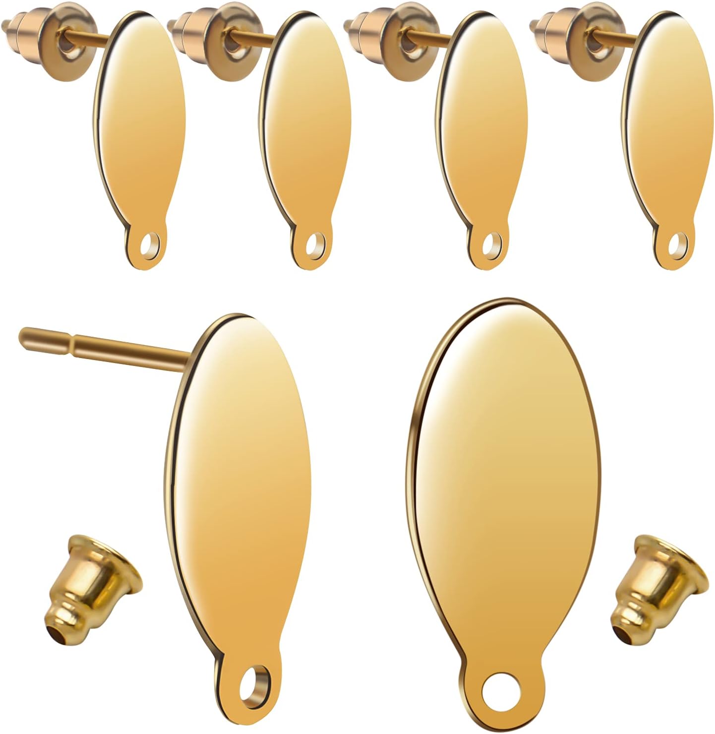 Stud Earring Findings - 20pcs Stainless Steel Oval Studs Blank Post with Loop and 20pcs Butterfly Backs for Making