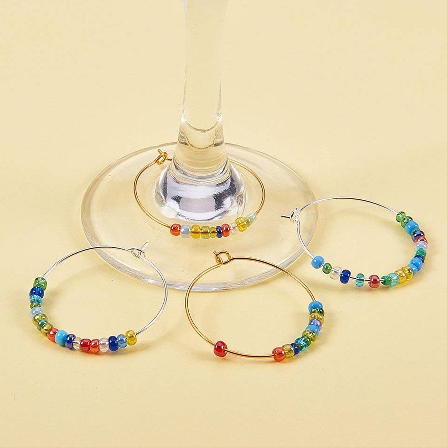BronaGrand 150 Pieces Silver Plated Wine Glass Charm Rings Earring Hoops 3 Sizes,30mm,25mm,20mm