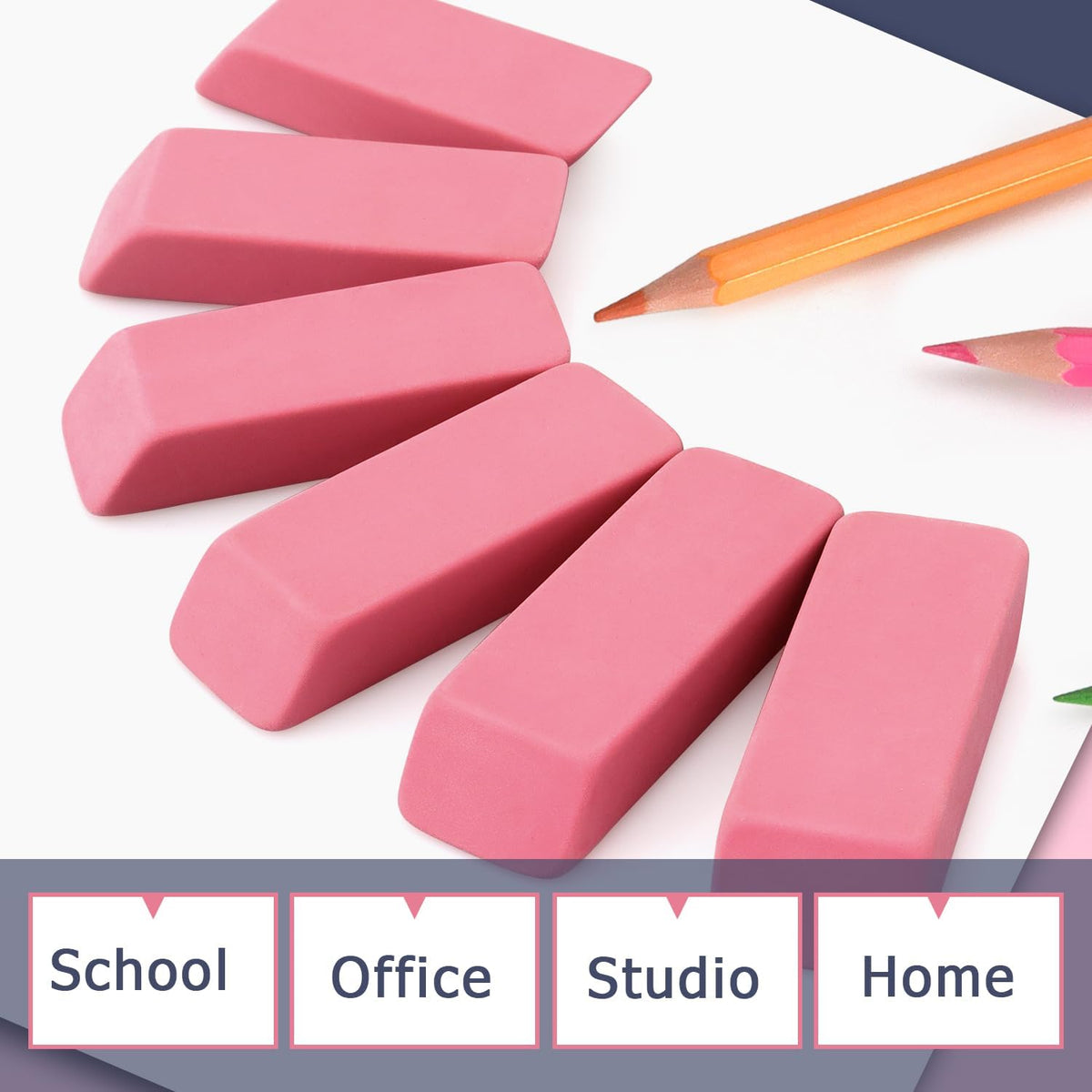 HENDEVL Erasers, Pink Pencil Erasers for Drawing, Artist Eraser, Large, Pack of 6