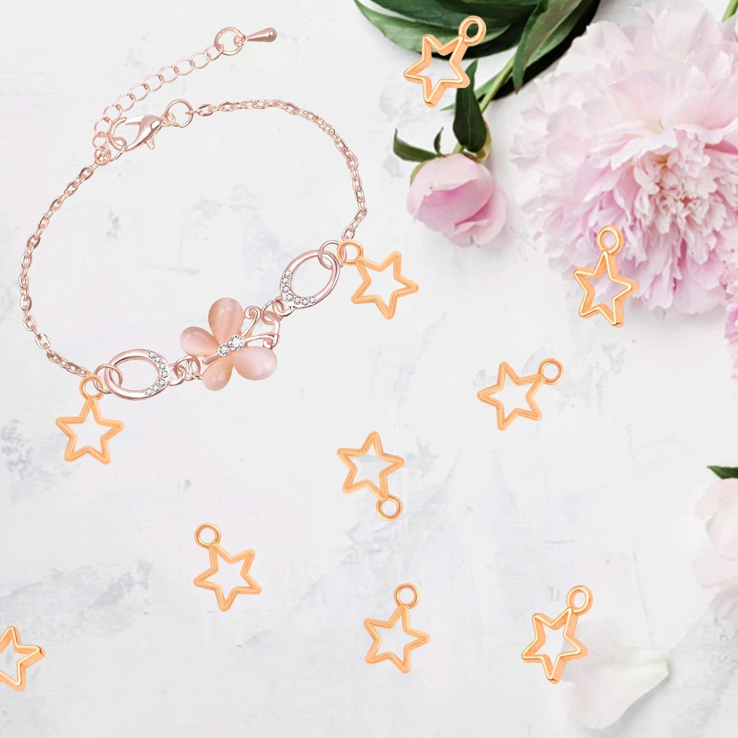 200pcs KC Golden Pentagram Star Charm Pendants Tibetan Alloy Mini Star Shape Celestial Dangle Charms for DIY Bracelet Necklace Jewelry Making Craft Supplies