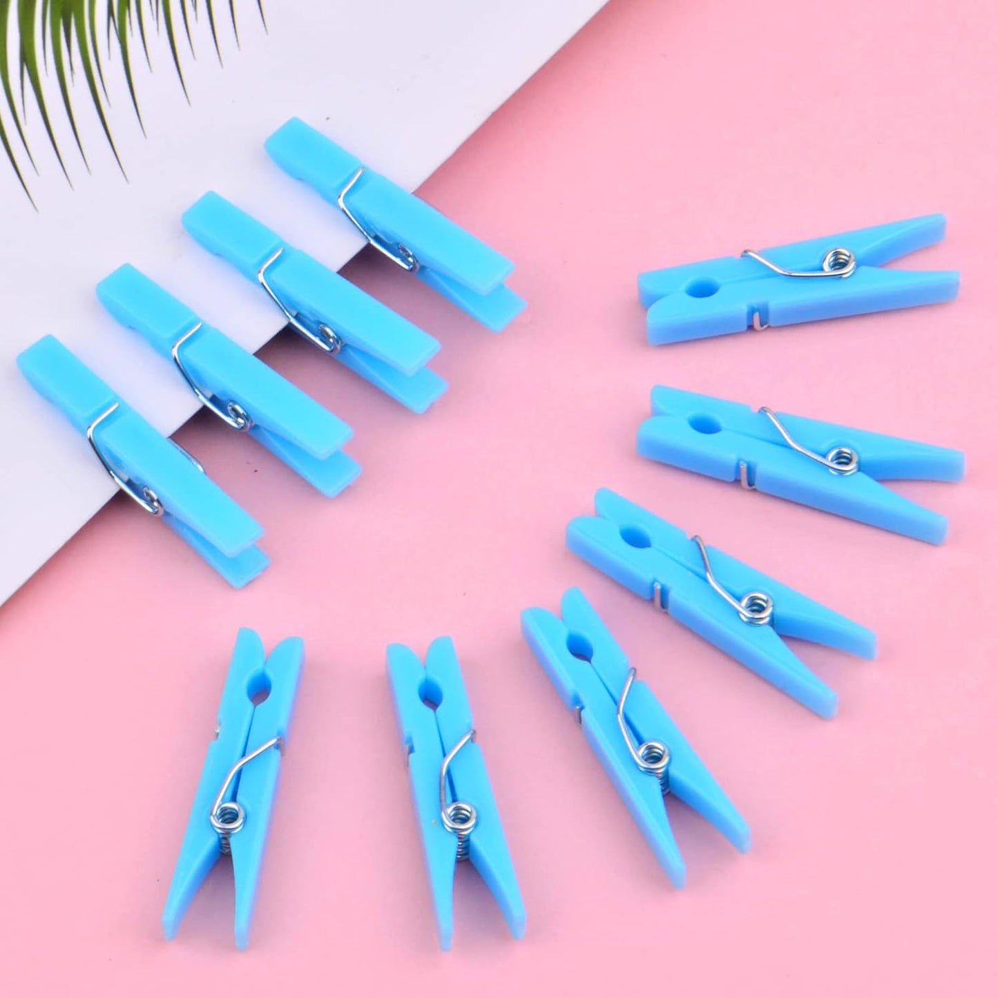 100 Pieces Blue Plastic Photo Clips Mini Utility Paper Clip Clothespins Peg Pin Clips for Hanging Pictures Arts Crafts, 3.4 cm x 0.5 cm